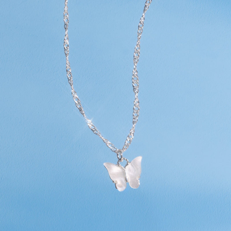 Silver Glitter Butterfly Pendant Necklace | Icing US